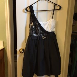 Formal style dress, black and white one shoulder